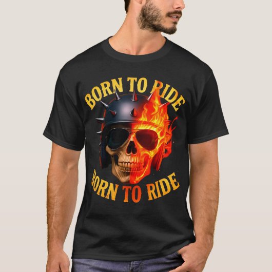 Born to Ride Flaming Skull Helmet T-shirt (Voorkant)