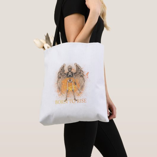 Born to Rise – Skeleton Angel with Sword Design Tote Bag (Dichtbij)