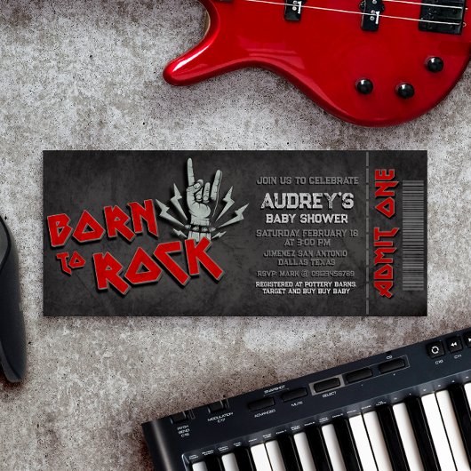 Born to Rock - Boy Baby shower Ticket Invitation Kaart