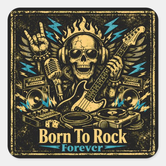 Born To Rock – Rock Music DNA Pride Vierkante Sticker (Voorkant)