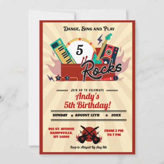Born To Rocks Music Verjaardag Jongen Uitnodiging (Voorkant)