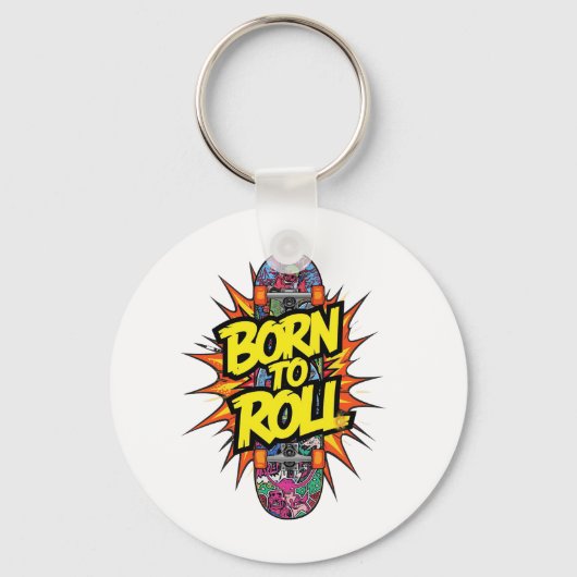 "Born to Roll" Skateboard Comic Explosion Sleutelhanger (Voorkant)