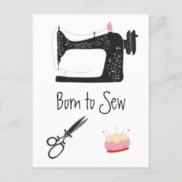 Born to Sew Scissors and Sewing Machine Briefkaart