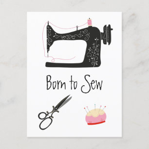 Born to Sew Scissors and Sewing Machine Briefkaart