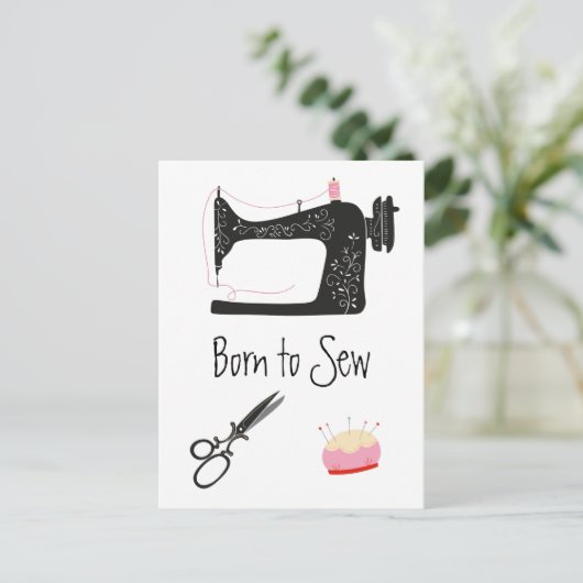 Born to Sew Scissors and Sewing Machine Briefkaart (Staand voorkant)