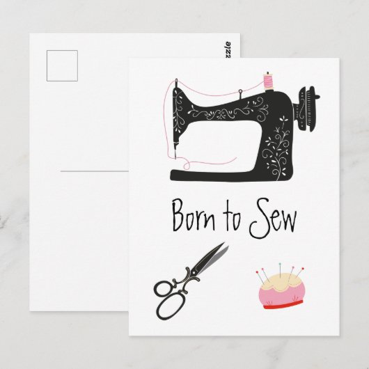 Born to Sew Scissors and Sewing Machine Briefkaart (Voorkant / Achterkant)