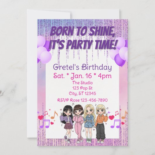 Born to Shine, Party Time, KPOP Girl Band Birthday Kaart (Voorkant)