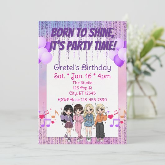 Born to Shine, Party Time, KPOP Girl Band Birthday Kaart (Staand voorkant)