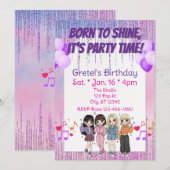 Born to Shine, Party Time, KPOP Girl Band Birthday Kaart (Voorkant / Achterkant)