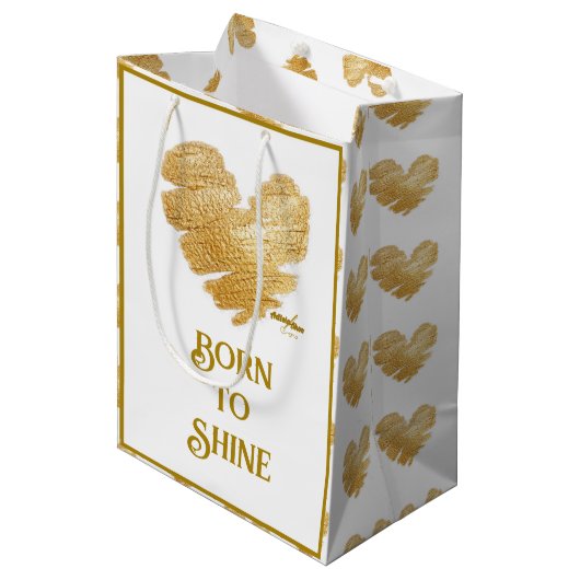 Born to Shine Wit en Goud Medium Gift Zakje (Voorkant Gekanteld)