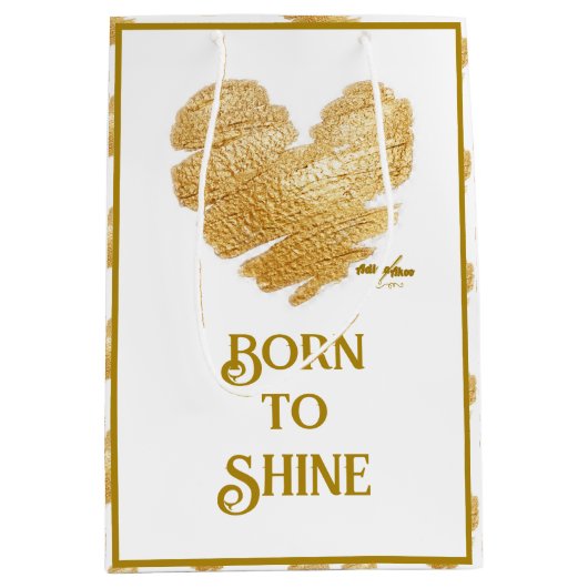 Born to Shine Wit en Goud Midden Geschenkentas Medium Cadeauzakje (Voorkant)