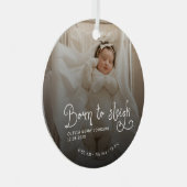 Born to Sleigh Baby Photo Birth Stats Christmas Metalen Ornament (Voorkant Rechts)