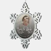 Born to Sleigh Baby Photo Birth Stats Christmas Tin Sneeuwvlok Ornament (Rechts)