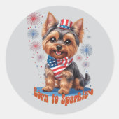 Born to Sparkle – Schattigee Patriottische Yorkie  Ronde Sticker (Voorkant)