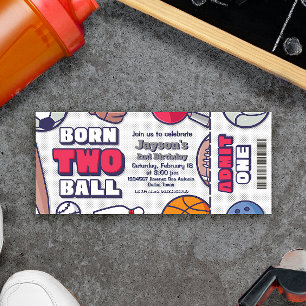 Born Two Ball - 2nd Birthday Boy Ticket Kaart