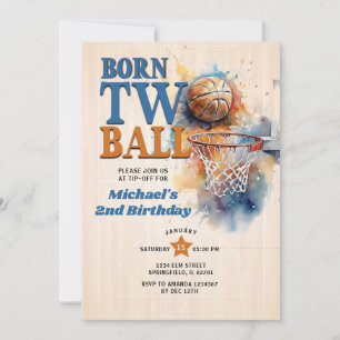 Born Two Ball Basketbal Tip Off Hoop 2e verjaardag Kaart