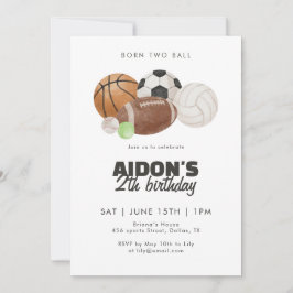 Born Two Ball Sports Balls 2nd Birthday Party Kids Kaart