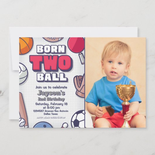 Born Two Ball Uitnodiging met Foto (Voorkant)