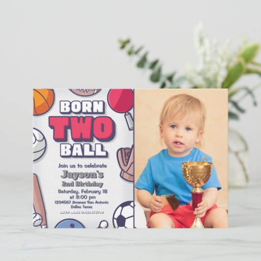 Born Two Ball Uitnodiging met Foto (Staand voorkant)