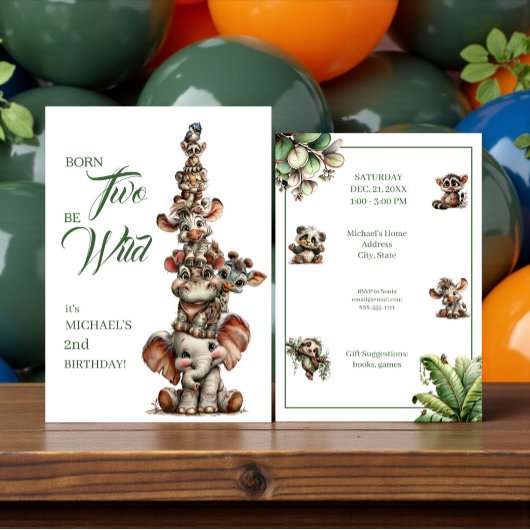 Born Two Be Wild Baby Safari Birthday Party Kaart