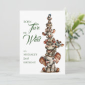 Born Two Be Wild Baby Safari Birthday Party Kaart (Staand voorkant)