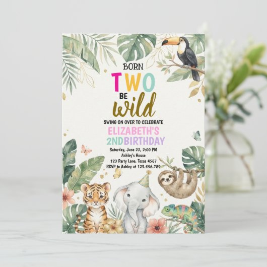 Born Two be Wild Birthday Invitation 2nd Birthday Kaart (Staand voorkant)