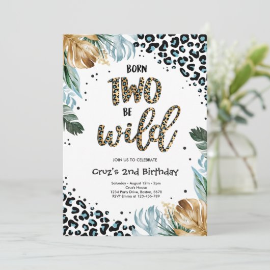 Born Two Be Wild Boy Oerwoud Luipaard Print Verjaa Kaart (Staand voorkant)