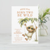 Born Two Be Wild Monkey Second Birthday Kaart (Staand voorkant)