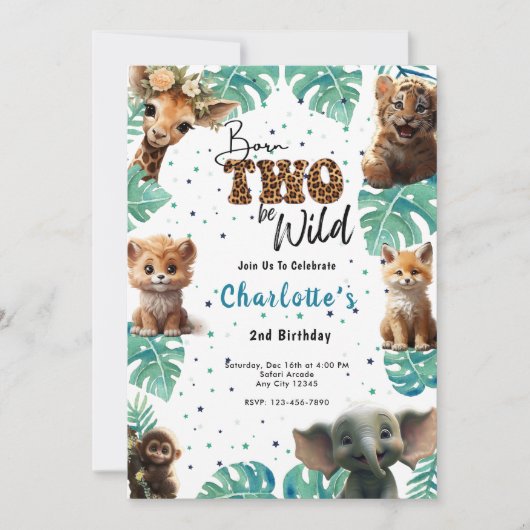 Born Two Be Wild Oerwoud Safari 2e Verjaardag Kaart (Voorkant)