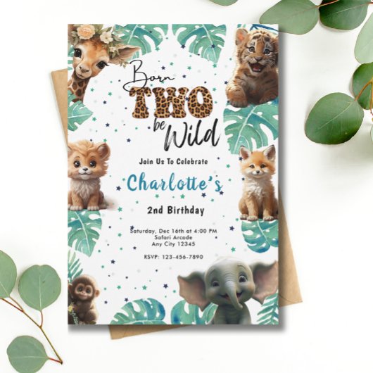 Born Two Be Wild Oerwoud Safari 2e Verjaardag Kaart
