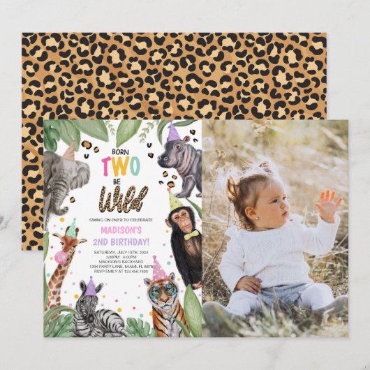 Born TWO Be Wild Safari 2e Verjaardag Foto Kaart (Voorkant / Achterkant)