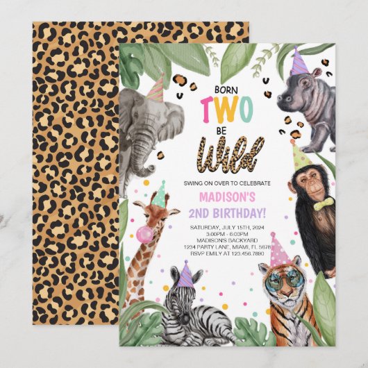 Born TWO Be Wild Safari 2e verjaardag Kaart (Voorkant / Achterkant)