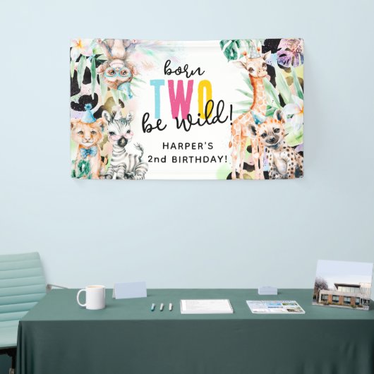 Born TWO Be Wild! Safari Dieren 2e verjaardag Spandoek (Beurs)