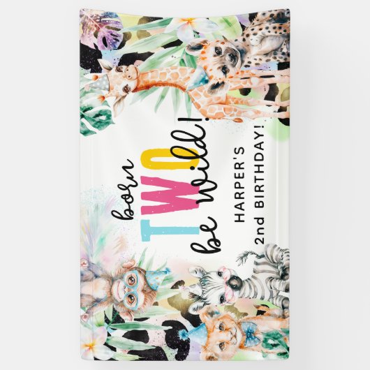 Born TWO Be Wild! Safari Dieren 2e verjaardag Spandoek (Verticaal)