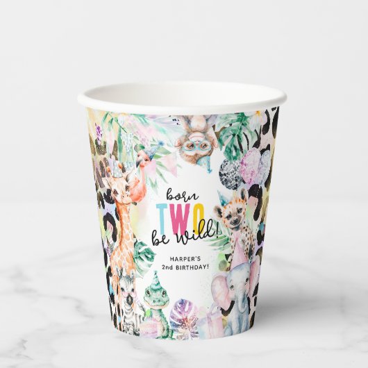Born TWO be Wild Safari Dieren Cool 2e Verjaardag Papieren Bekers (Voorkant)