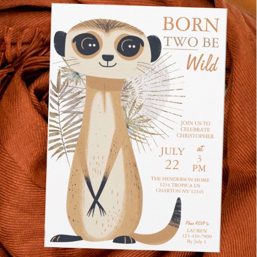 Born Two Be Wild Safari Meerkat Tweede Verjaardag Kaart