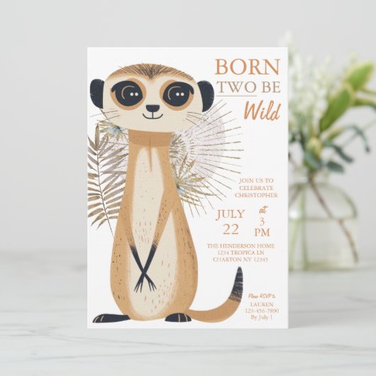 Born Two Be Wild Safari Meerkat Tweede Verjaardag Kaart (Staand voorkant)