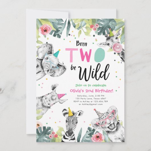 Born Two Be Wild Safari Party Dieren Verjaardag Kaart (Voorkant)