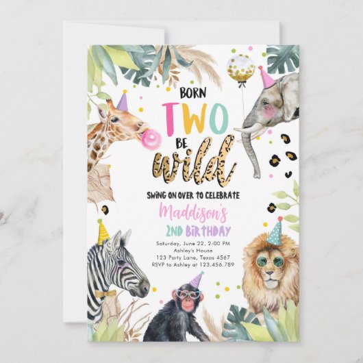 Born Two Be Wild Safari Party Dieren Verjaardag Kaart (Voorkant)
