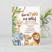 Born Two Be Wild Safari Theme Boy Tweede Verjaarda Kaart (Staand voorkant)