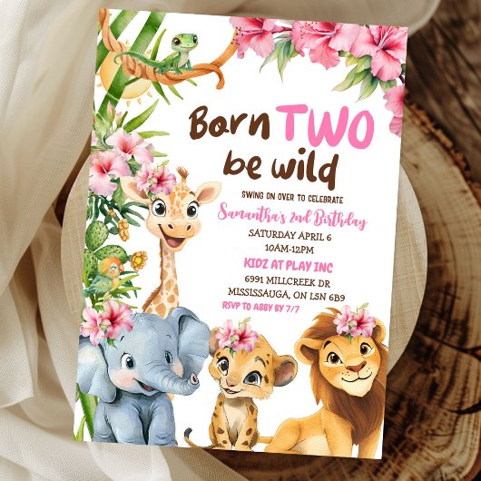 Born Two Be Wild Safari Theme Girl Tweede verjaard Kaart