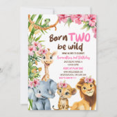 Born Two Be Wild Safari Theme Girl Tweede verjaard Kaart (Voorkant)