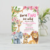Born Two Be Wild Safari Theme Girl Tweede verjaard Kaart (Staand voorkant)