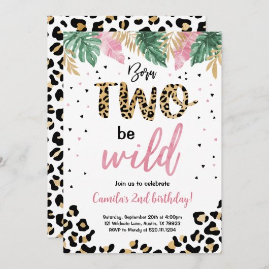 Born Two Be Wild Verjaardag Luipaard Uitnodiging (Voorkant / Achterkant)