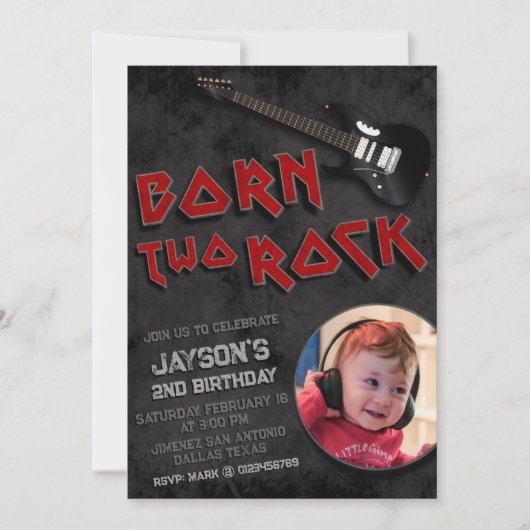 Born Two Rock - Boy Uitnodiging 2e Verjaardag (Voorkant)