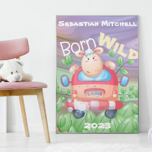 Born Wild Kids Kamerposter met naam en jaar Poster