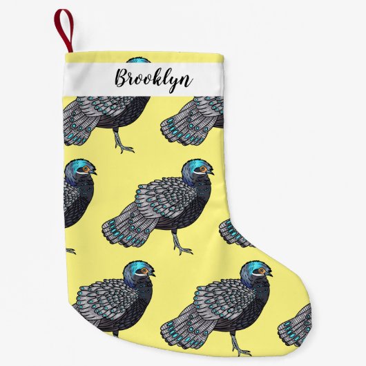 Borneaanse pauw-fazant vogelschilderij cartoon kleine kerstsok (Voorkant)