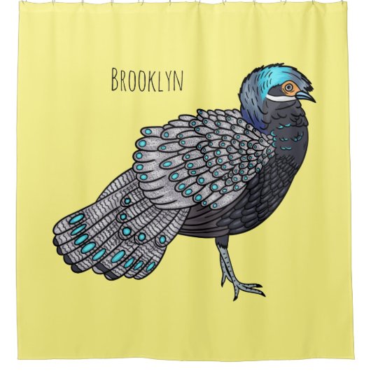 Bornean peacock-pheasant bird cartoon illustration douchegordijn (Voorkant)
