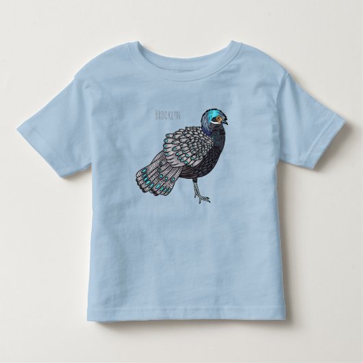 Bornean peacock-pheasant bird cartoon illustration kinder shirts (Voorkant)