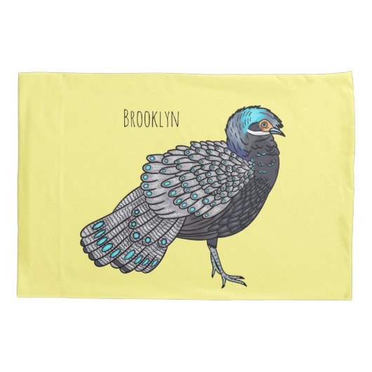 Bornean peacock-pheasant bird cartoon illustration kussensloop (Achterkant)